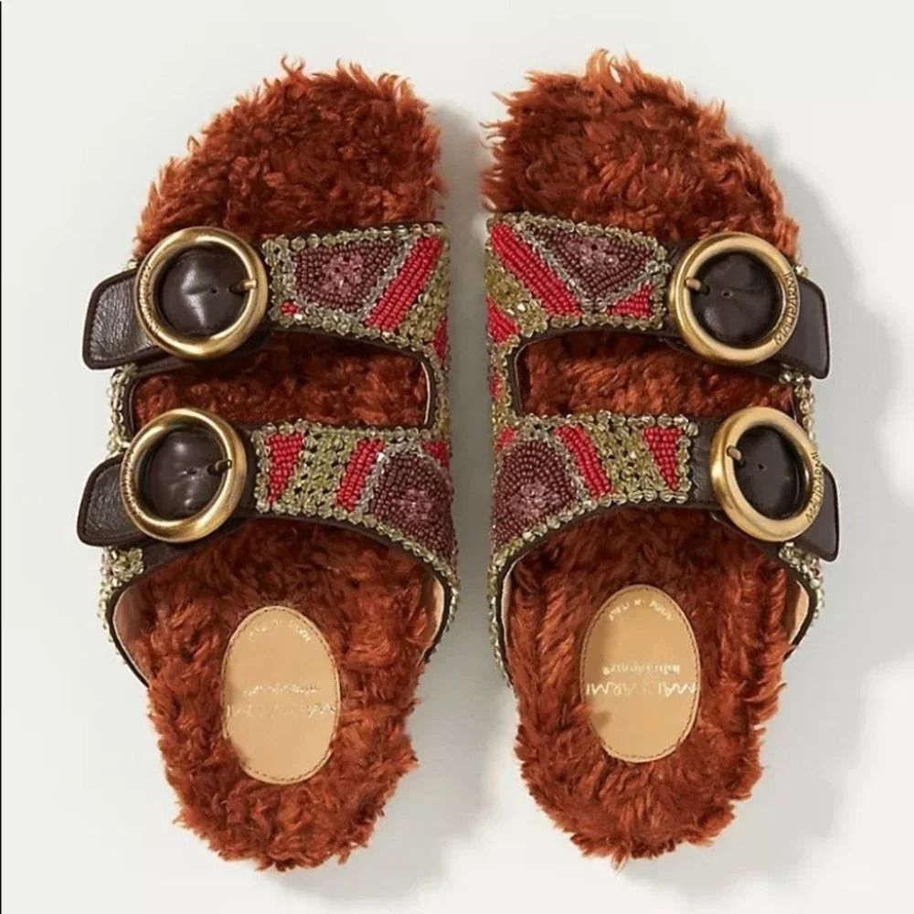 Anthropologie Maliparmi Beaded Slide Sandals Size 38 US 8 NWOT $380